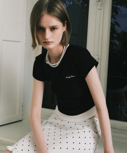 LAYERED SHIRRING SLIM TOP_BLACK