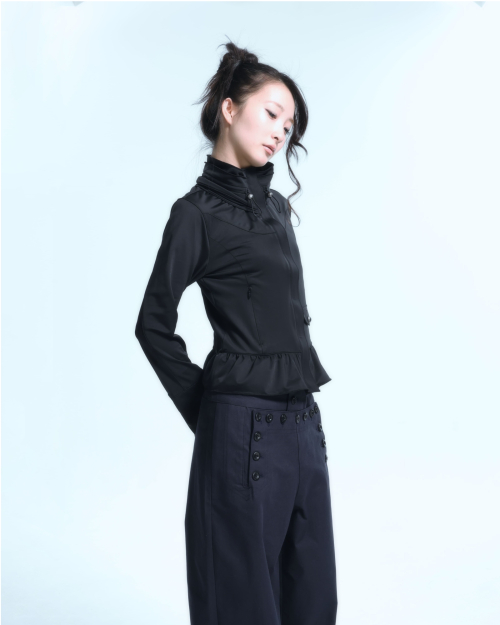 Ruffle Two Way zip-up (Black)