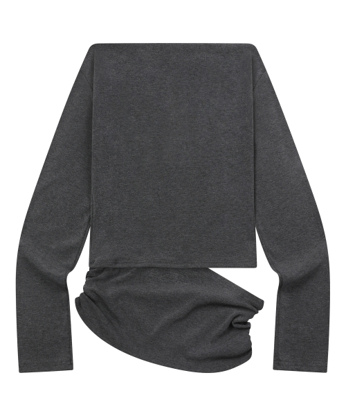 RIVA SHIRRING SLIT OFF SHOULDER LONG SLEEVE T (3COLOR)