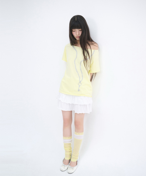 LACE LAYERED OPEN TOE SOCKS - YELLOW