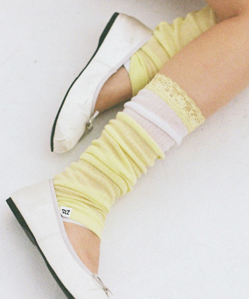 LACE LAYERED OPEN TOE SOCKS - YELLOW