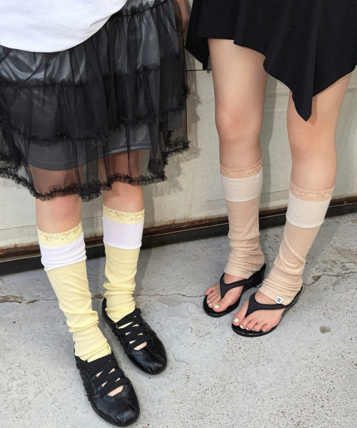 LACE LAYERED OPEN TOE SOCKS - YELLOW