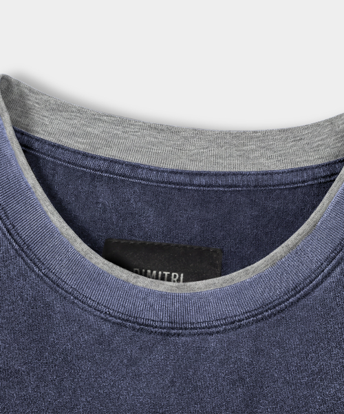 CONTRAST LAYERED ROLL-UP T-SHIRT_PIGMENT NAVY