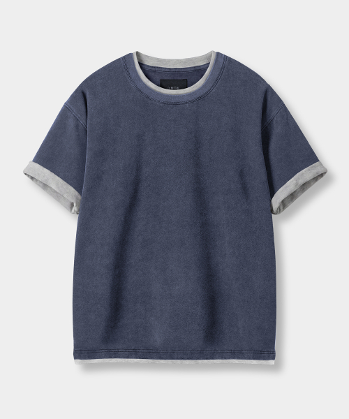 CONTRAST LAYERED ROLL-UP T-SHIRT_PIGMENT NAVY
