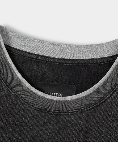 CONTRAST LAYERED ROLL-UP T-SHIRT_PIGMENT CHARCOAL