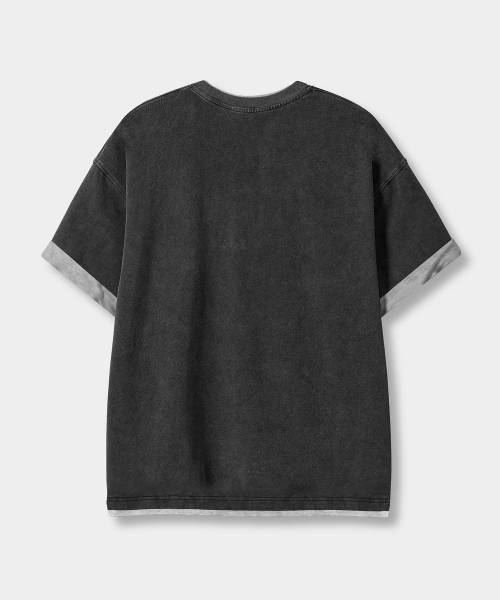 CONTRAST LAYERED ROLL-UP T-SHIRT_PIGMENT CHARCOAL