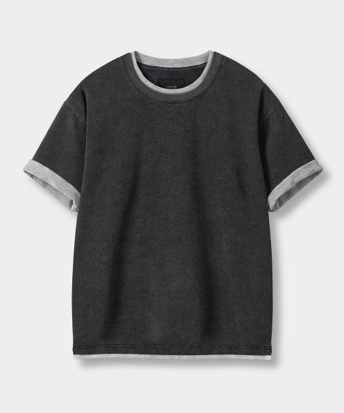 CONTRAST LAYERED ROLL-UP T-SHIRT_PIGMENT CHARCOAL