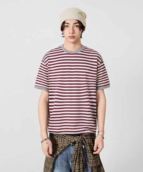 BORDER STRIPE RINGER T-SHIRT_3 COLOR