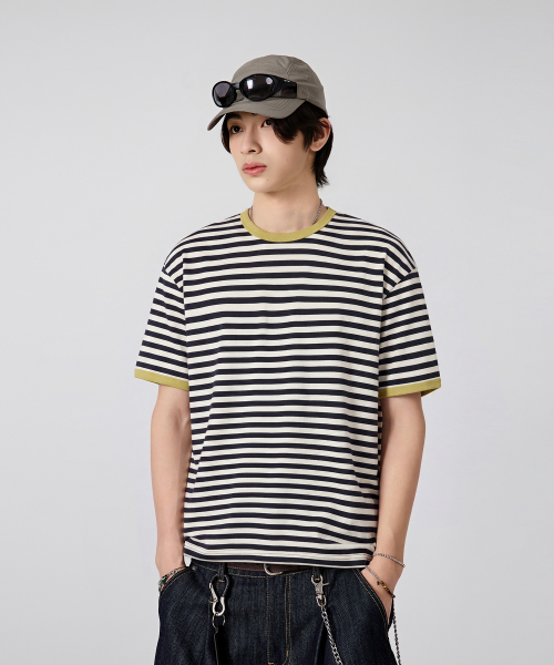 BORDER STRIPE RINGER T-SHIRT_3 COLOR