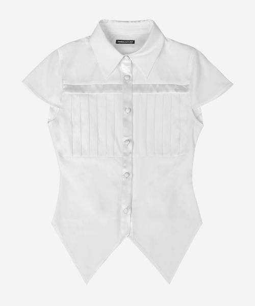 Cross Pleated Shirt #White