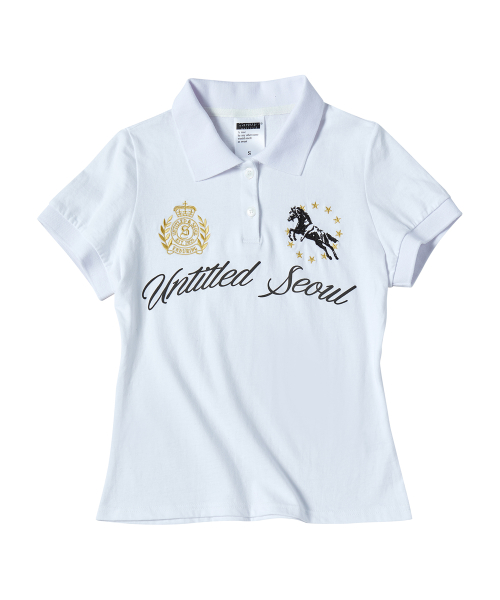 UNTITLED CREST POLO CROP SHORT SLEEEVE WHITE