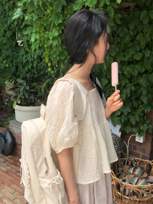 Ruffle ribbon backpack_polka dot ivory