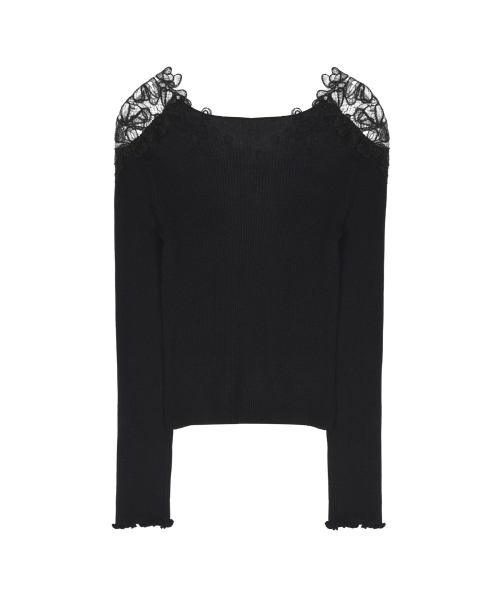 LACE OFF-SHOULDER TOP_BLACK