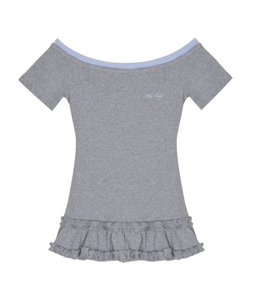 OFF-SHOULDER FRILL HALF TOP_GRAY