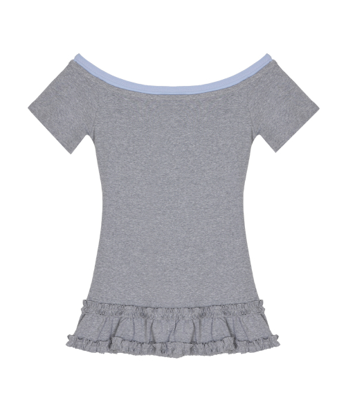 OFF-SHOULDER FRILL HALF TOP_GRAY