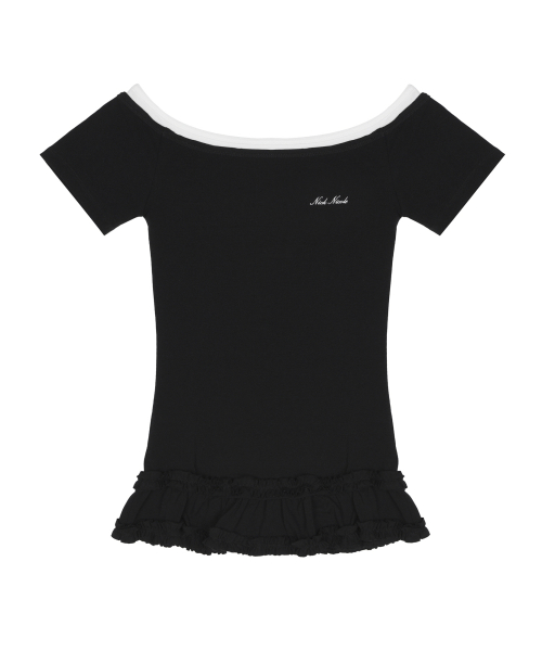 OFF-SHOULDER FRILL HALF TOP_BLACK
