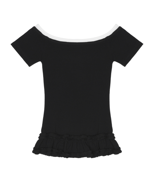 OFF-SHOULDER FRILL HALF TOP_BLACK