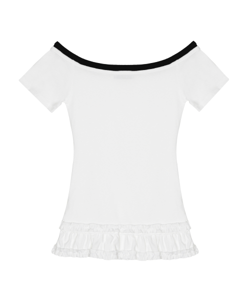 OFF-SHOULDER FRILL HALF TOP_WHITE