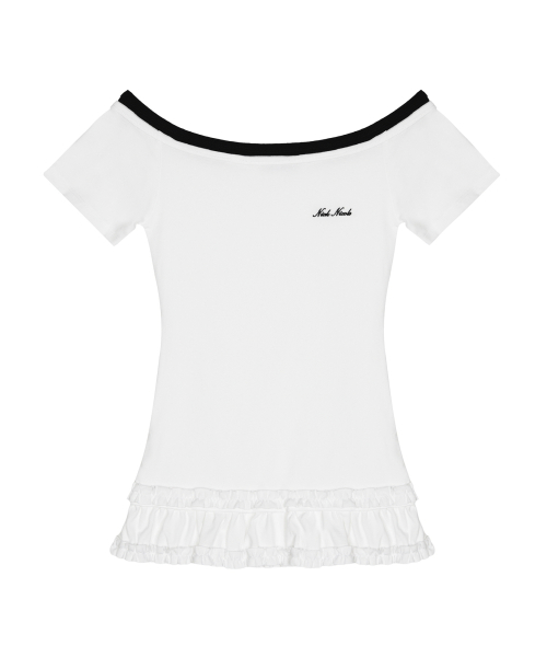 OFF-SHOULDER FRILL HALF TOP_WHITE