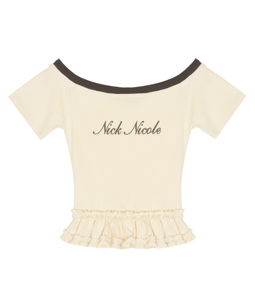 OFF-SHOULDER FRILL CROP TOP_CREAM