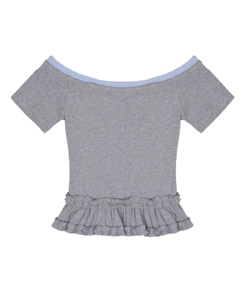 OFF-SHOULDER FRILL CROP TOP_GRAY