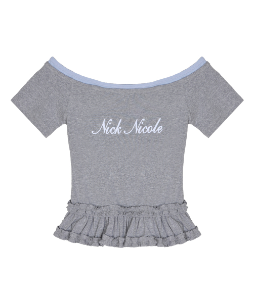 OFF-SHOULDER FRILL CROP TOP_GRAY