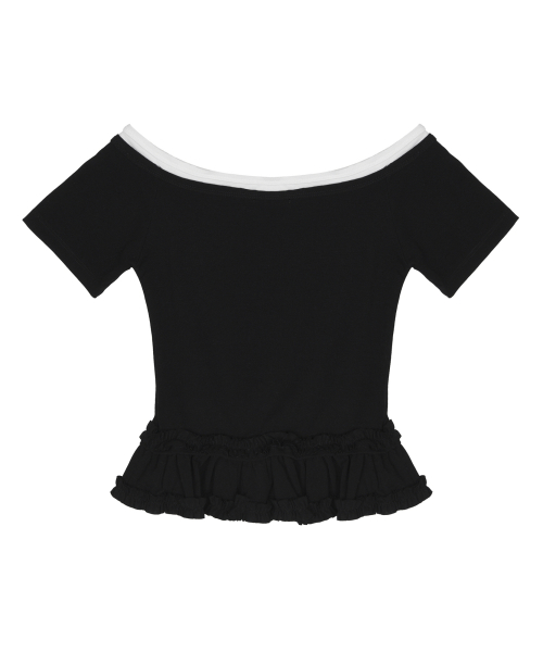 OFF-SHOULDER FRILL CROP TOP_BLACK