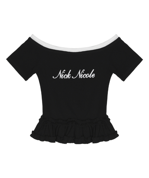 OFF-SHOULDER FRILL CROP TOP_BLACK
