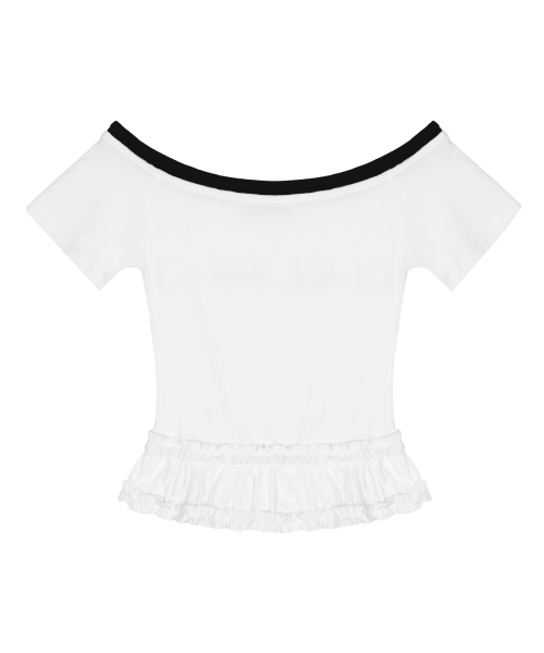 OFF-SHOULDER FRILL CROP TOP_WHITE