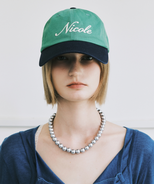NICOLE LETTERING BALL CAP_GREEN NAVY