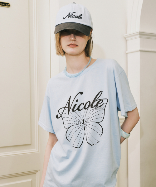 NICOLE LETTERING BALL CAP_SKY BLUE CHARCOAL
