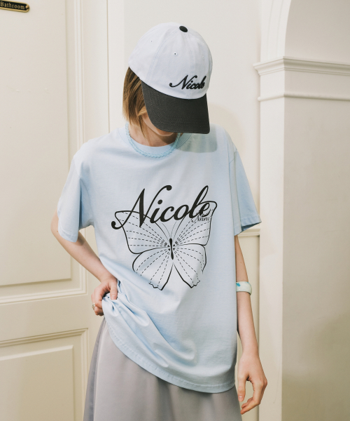 NICOLE LETTERING BALL CAP_SKY BLUE CHARCOAL