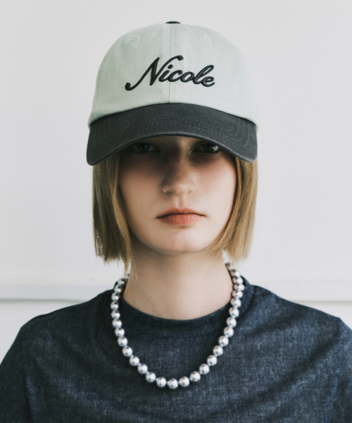 NICOLE LETTERING BALL CAP_KHAKI CHARCOAL