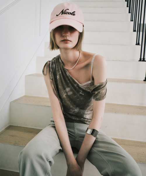 NICOLE LETTERING BALL CAP_PINK BROWN