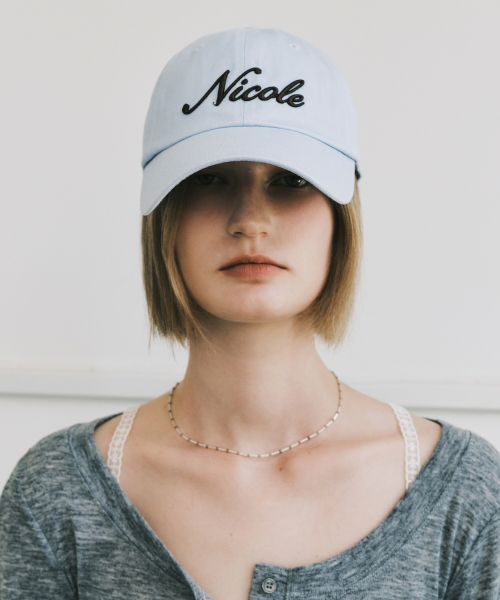 NICOLE LETTERING BALL CAP_SKY BLUE BROWN