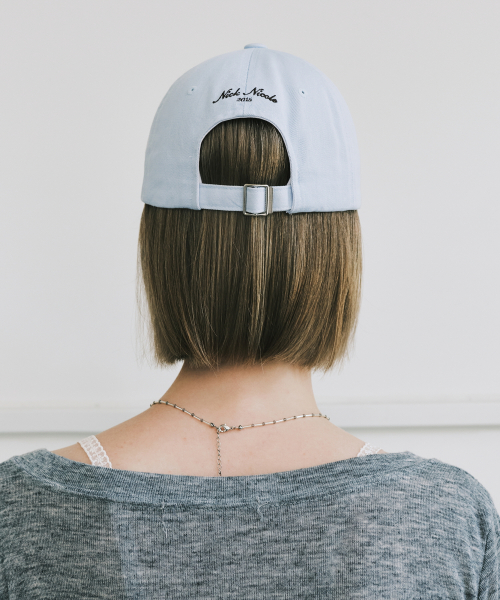 NICOLE LETTERING BALL CAP_SKY BLUE BROWN