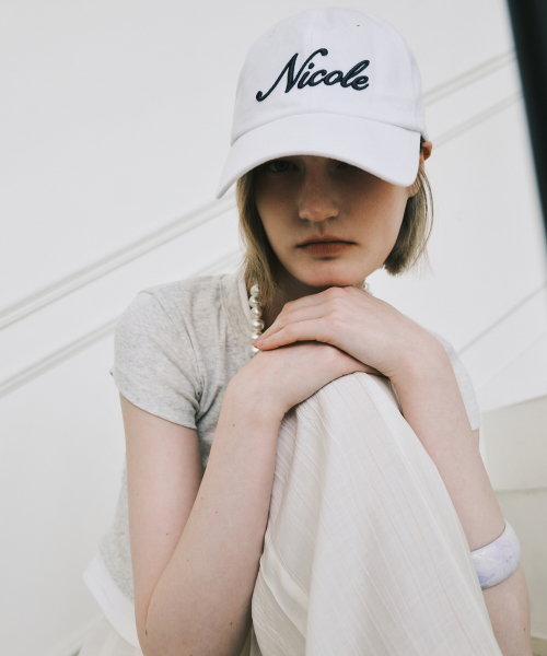 NICOLE LETTERING BALL CAP_WHITE CHARCOAL