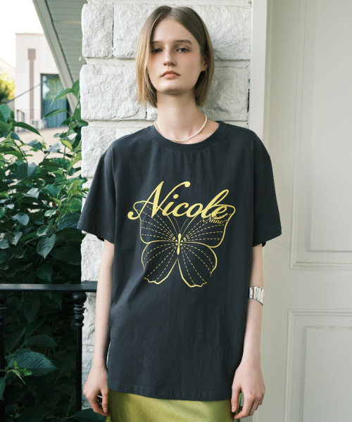 NICOLE BUTTERFLY SLEEVE TOP_CHARCOAL YELLOW