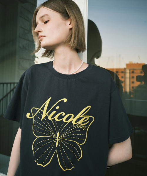 NICOLE BUTTERFLY SLEEVE TOP_CHARCOAL YELLOW