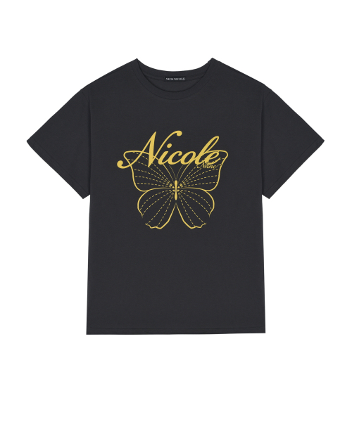NICOLE BUTTERFLY SLEEVE TOP_CHARCOAL YELLOW