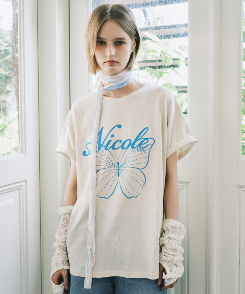 NICOLE BUTTERFLY SLEEVE TOP_BEIGE BLUE