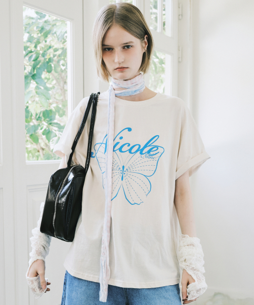 NICOLE BUTTERFLY SLEEVE TOP_BEIGE BLUE
