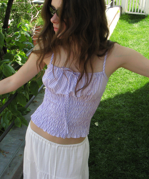 CHECK SMOCKING SLEEVELESS TOP LAVENDER