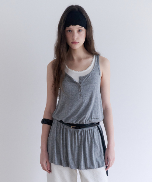JERSEY BALLOON LAYERED ONE PIECE GRAY