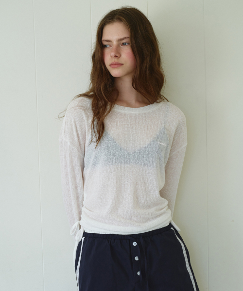 SHEER LONG SLEEVE TOP WHITE