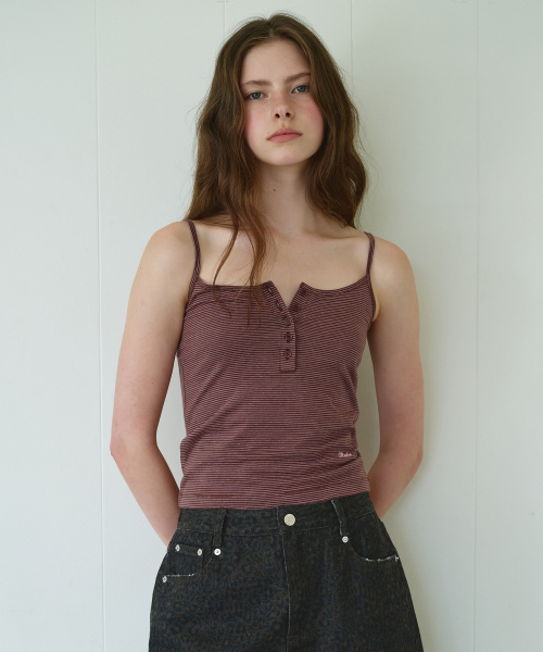STRIPE BUTTON SLEEVELESS BROWN
