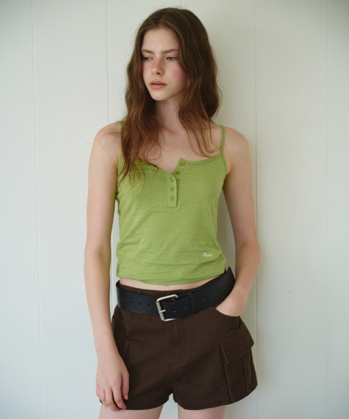 STRIPE BUTTON SLEEVELESS L/GREEN