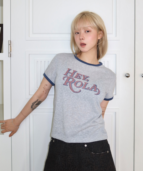 VINTAGE GRAPHIC RINGER T-SHIRT GY+NV