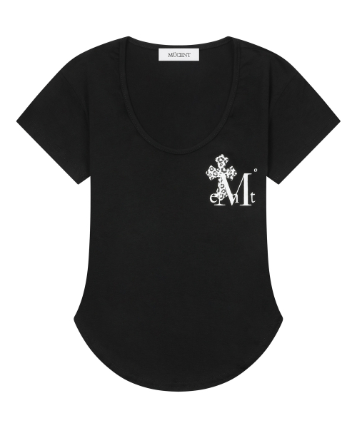 SAHARA LEOPARD CROSS BACK LOGO U-NECK HALF T (2COLOR)