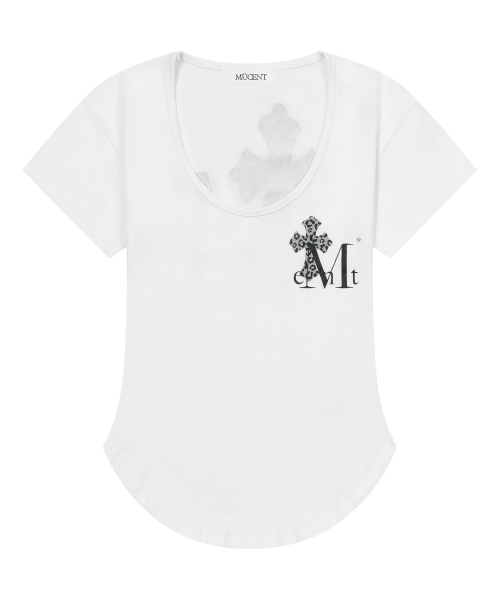 SAHARA LEOPARD CROSS BACK LOGO U-NECK HALF T (2COLOR)